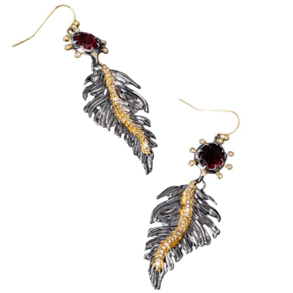 ALEXIS BITTAR • Crystal Feather Leaf Drop Earrings - Picture 3 of 5
